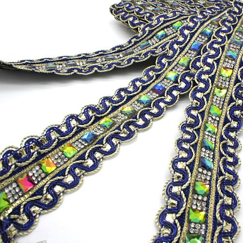 BLUE MULTI RHINESTONE FLORAL TRIM - sarahi.NYC