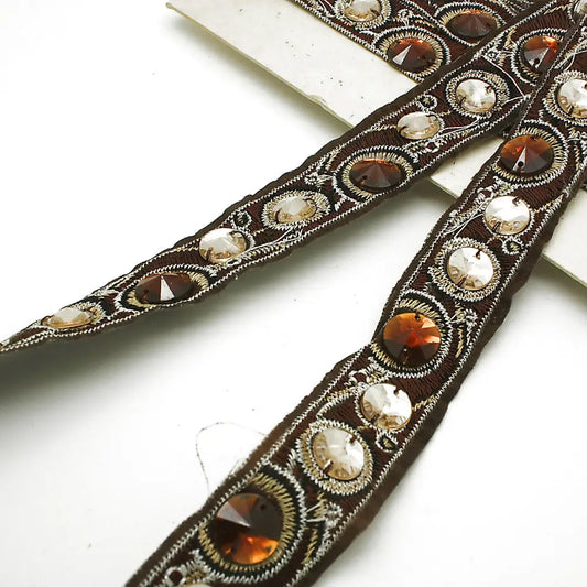 Brown Hotfix Rhinestone Ribbon Style Trim - Sarahi.nyc Trims