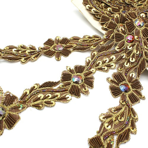 BROWN FLORAL RHINESTONE TRIM - sarahi.NYC