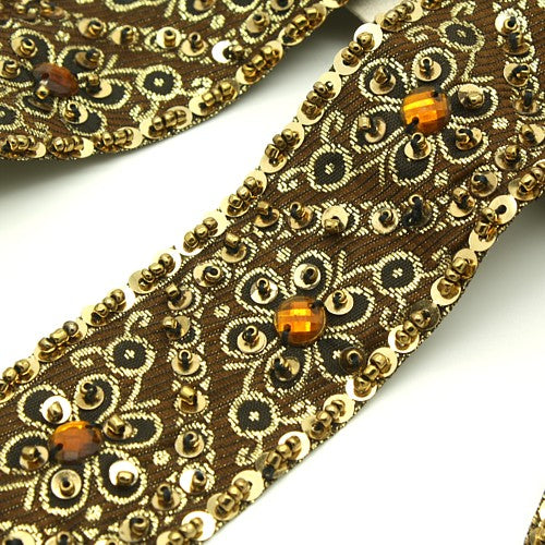 BROWN BEADED & SEQUIN RIBBON  TRIM - sarahi.NYC