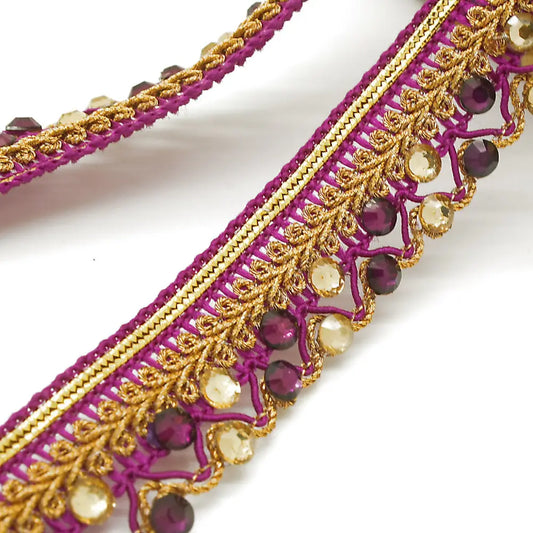 Cerise Rhinestone Woven Trim - Sarahi.nyc Trims