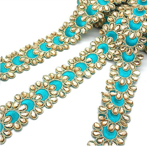 TURQUOISE RHINESTONE FABRIC TRIM - sarahi.NYC