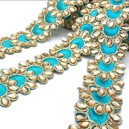 TURQUOISE RHINESTONE FABRIC TRIM - sarahi.NYC