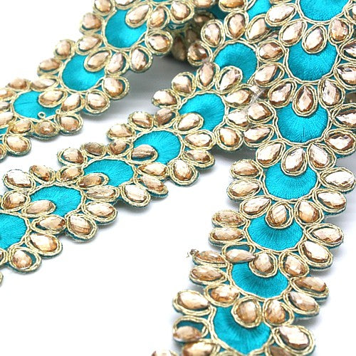 TURQUOISE RHINESTONE FABRIC TRIM - sarahi.NYC