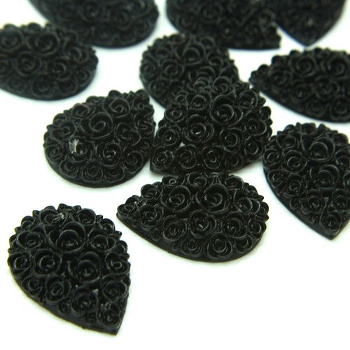 PACK OF 5 - BLACK ROSE FLAT BACK GEMS - sarahi.NYC