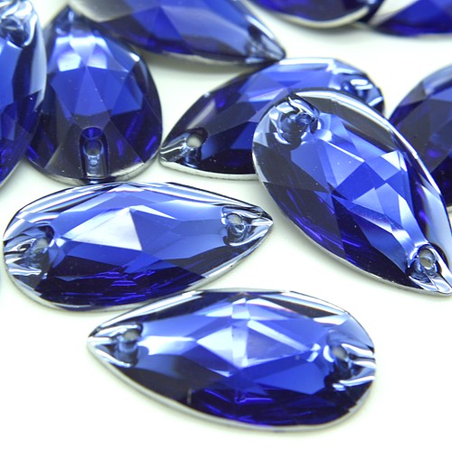 PACK OF 10 - TEARDROP 28 mm FLAT BACK BLUE RHINESTONE GEMS - sarahi.NYC