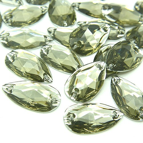 PACK OF 10 - TEARDROP 28 mm FLATBACK GUNMETAL GRAY RHINESTONE GEMS - sarahi.NYC