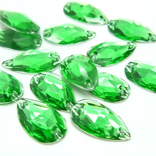 PACK OF 10 - TEARDROP 28 mm FLAT BACK GREEN RHINESTONE GEMS - sarahi.NYC