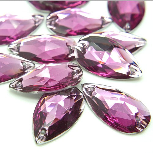 PACK OF 10 - TEARDROP 28 mm FLAT BACK CERISE RHINESTONE GEMS - sarahi.NYC