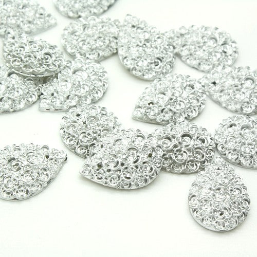 PACK OF 5 - SILVER ROSE FLATBACK GEMS - sarahi.NYC