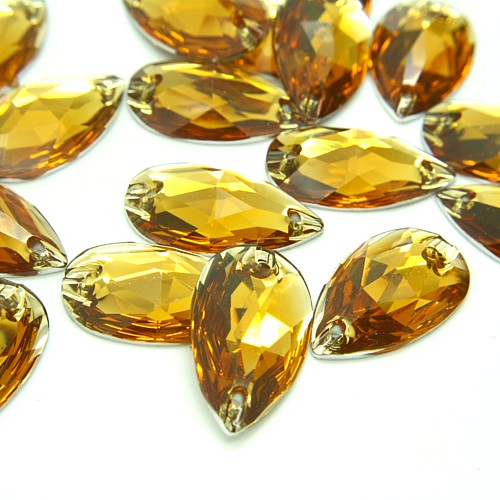 PACK OF 10 - TEARDROP 28 mm FLAT YELLOW GOLD RHINESTONE GEMS - sarahi.NYC