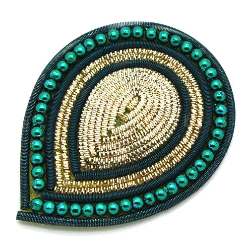 GREEN BEADED TEARDROP MOTIF - sarahi.NYC