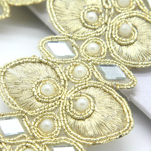 GOLD MIRROR PEARL FABRIC TRIM 