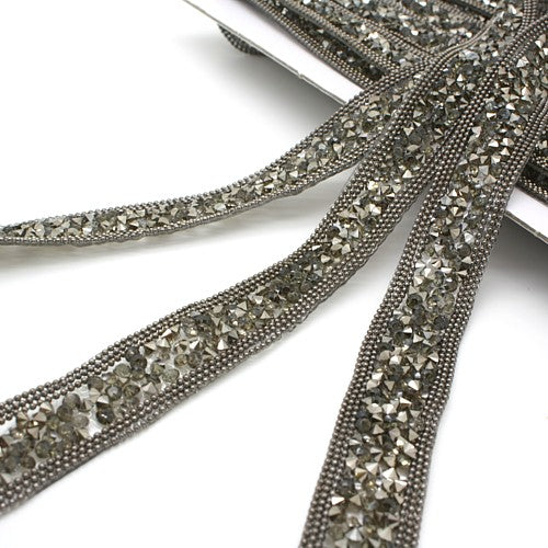 GUNMETAL CRYSTAL HOTFIX RHINESTONE TRIM - sarahi.NYC