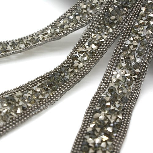 GUNMETAL CRYSTAL HOTFIX RHINESTONE TRIM - sarahi.NYC