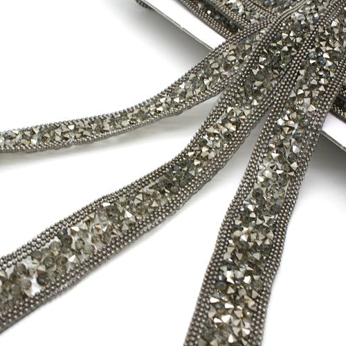 GUNMETAL CRYSTAL HOTFIX RHINESTONE TRIM - sarahi.NYC