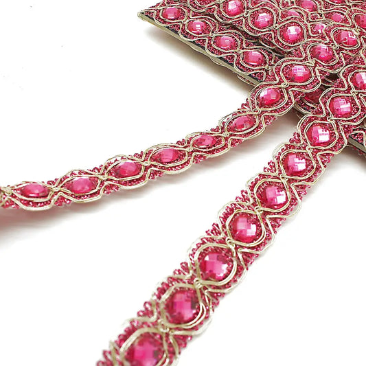 Hot Pink Circle Rhinestone Trim - Sarahi.nyc Trims