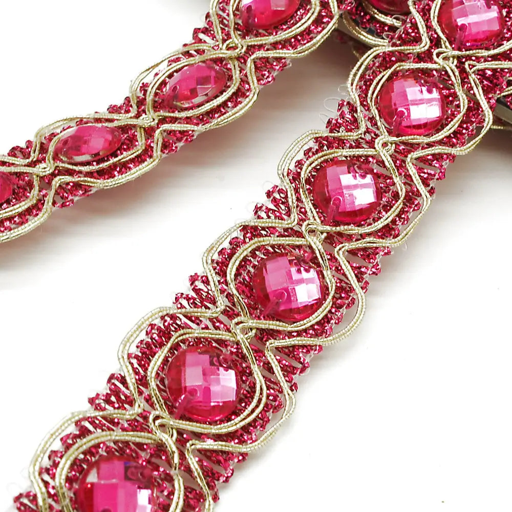 Hot Pink Circle Rhinestone Trim - Sarahi.nyc Trims