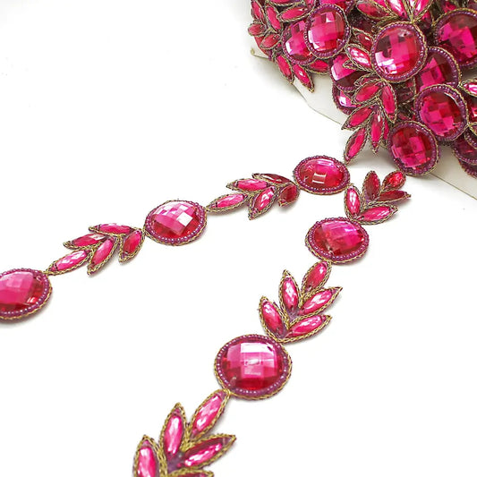 Hot Pink Floral Rhinestone Trim - Sarahi.nyc Trims