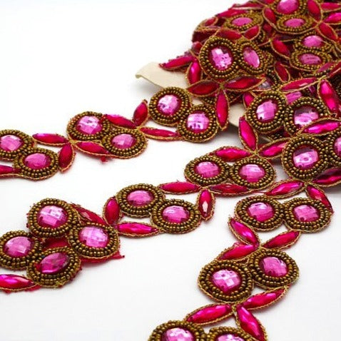 HOT PINK GOLD RHINESTONE TRIM - sarahi.NYC