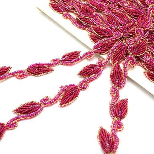 HOT PINK BEADED SMALL LEAF TRIM - sarahi.NYC