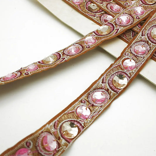 Light Pink Hotfix Rhinestone Ribbon Style Trim - Sarahi.nyc Trims