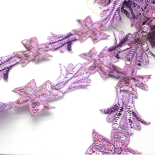 LILAC PINK SEQUIN BEADED FLORAL TRIM - sarahi.NYC