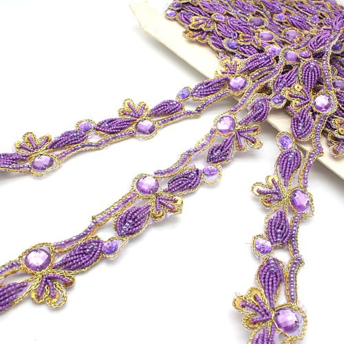 LILAC RHINESTONE BEADED SEQUIN TRIM - sarahi.NYC