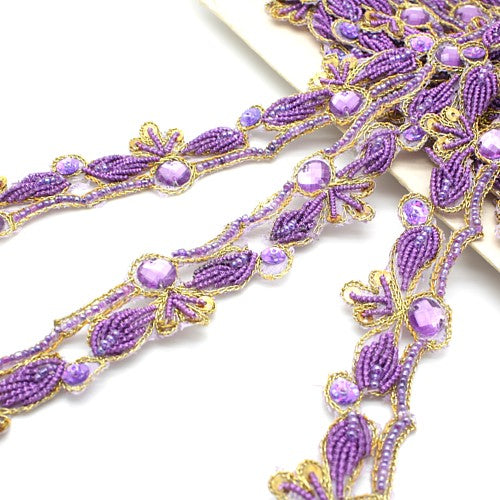 LILAC RHINESTONE BEADED SEQUIN TRIM - sarahi.NYC