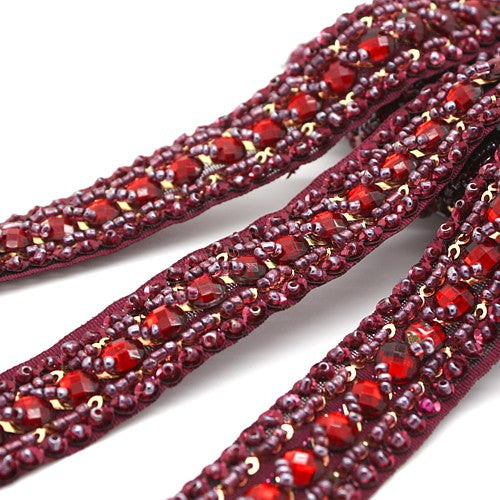 MAROON RHINESTONE BEADED RHINESTONE TRIM - sarahi.NYC