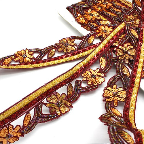 MAROON GOLD SEQUIN TRIM - sarahi.NYC