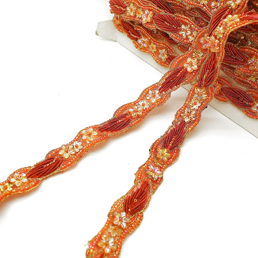 Orange Flower Beaded Trim - Sarahi.nyc Fabric Trims