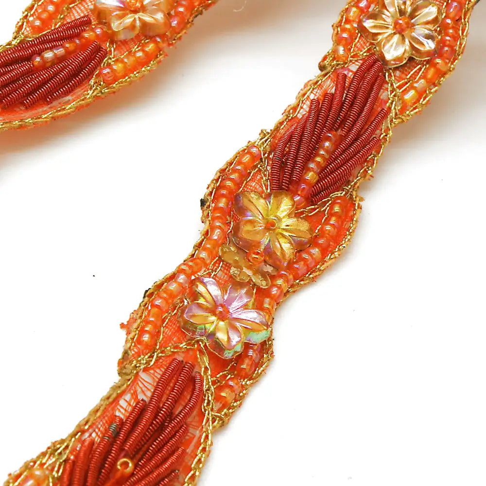 Orange Flower Beaded Trim - Sarahi.nyc Fabric Trims