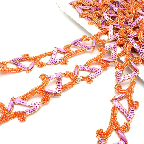 ORANGE LILAC SEQUIN BEADED TRIM - sarahi.co.uk