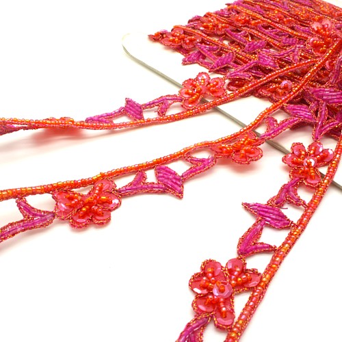 PINK ORANGE FLORAL BEADED TRIM - sarahi.NYC