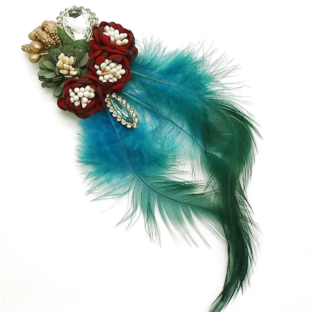 Peacock Blue Feather Stone Applique - Sarahi.nyc Appliques & Motifs