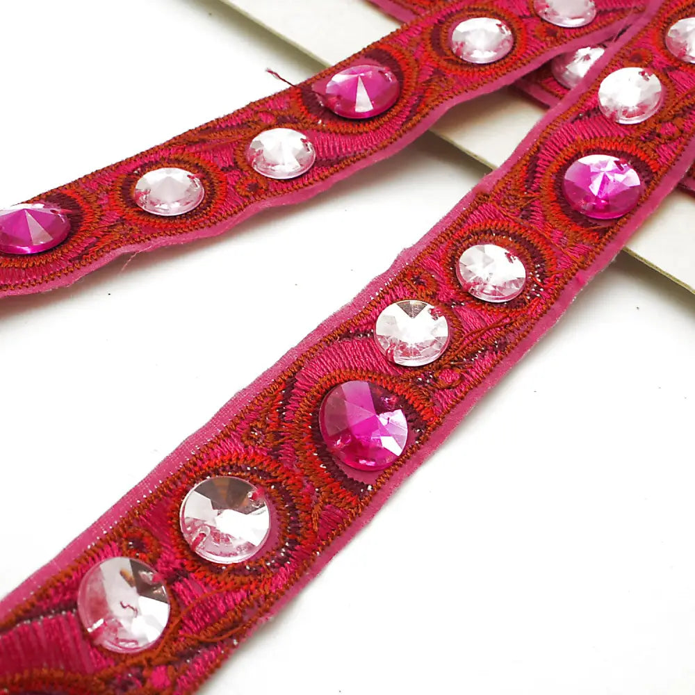 Pink Hotfix Rhinestone Ribbon Style Trim - Sarahi.nyc Trims