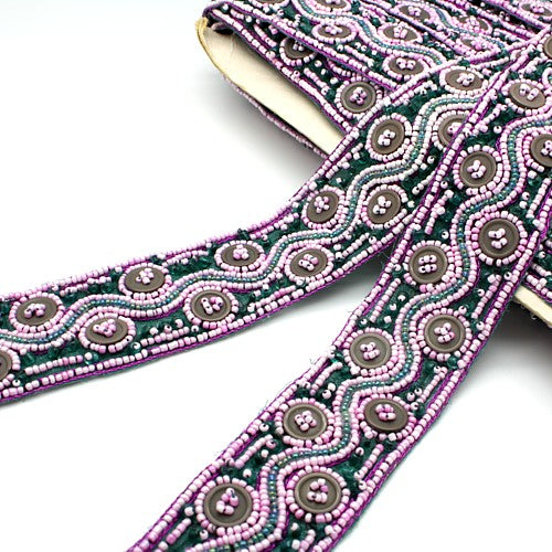 PINK TURQUOISE BUTTON BEADED TRIM - sarahi.NYC