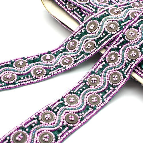 PINK TURQUOISE BUTTON BEADED TRIM - sarahi.NYC