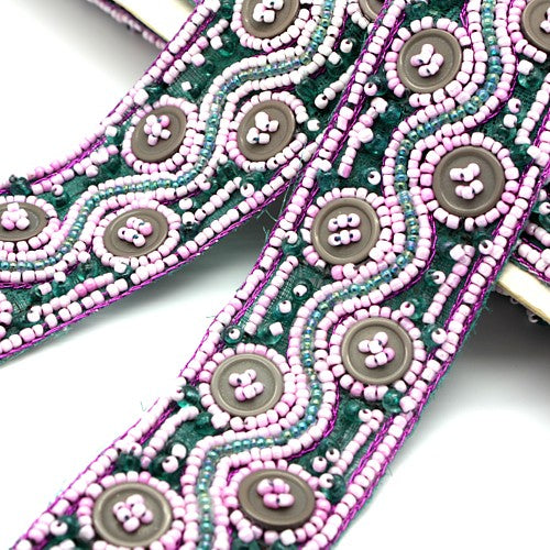 PINK TURQUOISE BUTTON BEADED TRIM - sarahi.NYC