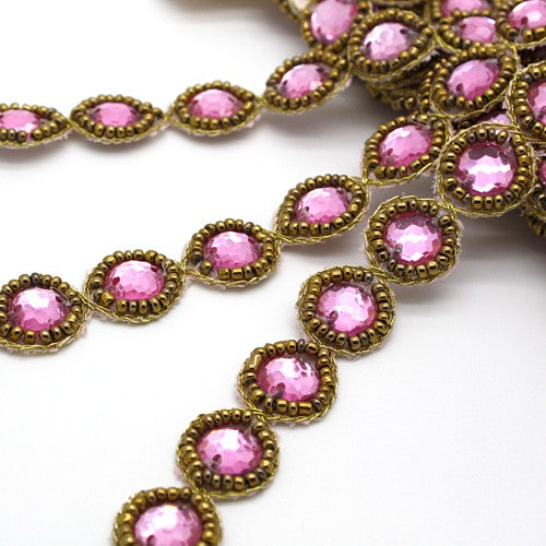 LIGHT PINK CIRCLE BEADED RHINESTONE TRIM - sarahi.NYC