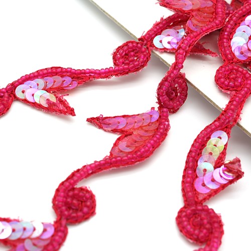 PINK CERISE  SEQUIN BEADED TRIM - sarahi.NYC