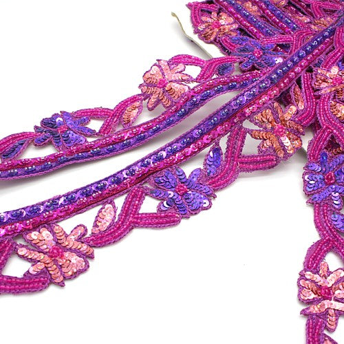 PINK PURPLE  FLORAL SEQUIN TRIM - sarahi.NYC