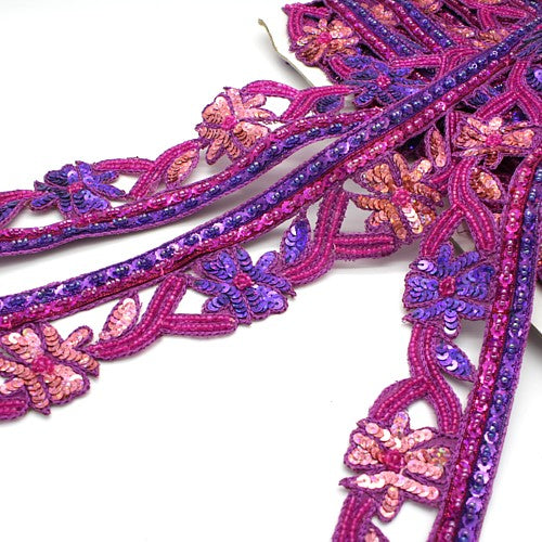 PINK PURPLE  FLORAL SEQUIN TRIM - sarahi.NYC