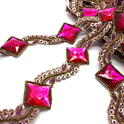 HOT PINK  RHINESTONE SEQUIN TRIM - sarahi.NYC