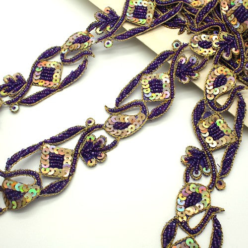 PURPLE SEQUIN BEADED TRIM - sarahi.NYC