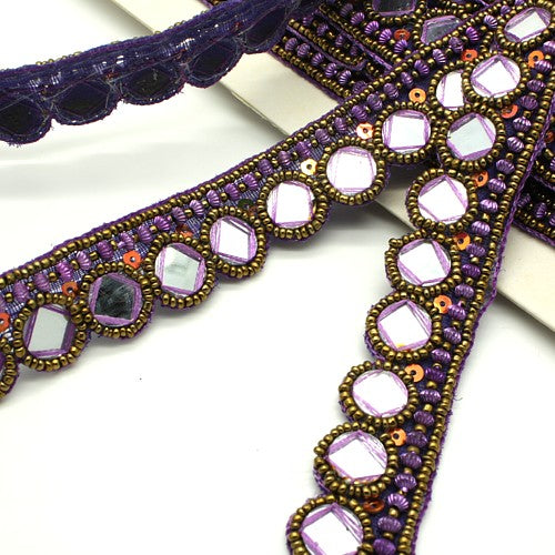 PURPLE MIRROR BEADED TRIM - sarahi.NYC