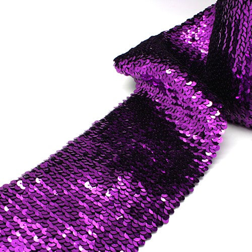 PURPLE SEQUIN EXTRA WIDE WOVEN STRETCH TRIM - sarahi.NYC