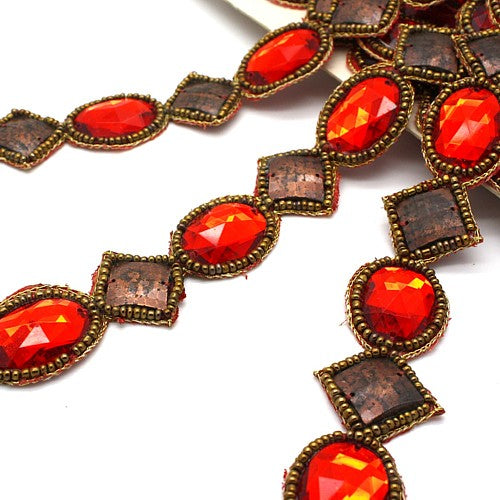 RED BRONZE RHINESTONE BEADED RHINESTONE TRIM - sarahi.NYC