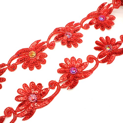 RED FLORAL SEQUIN  TRIM - sarahi.NYC